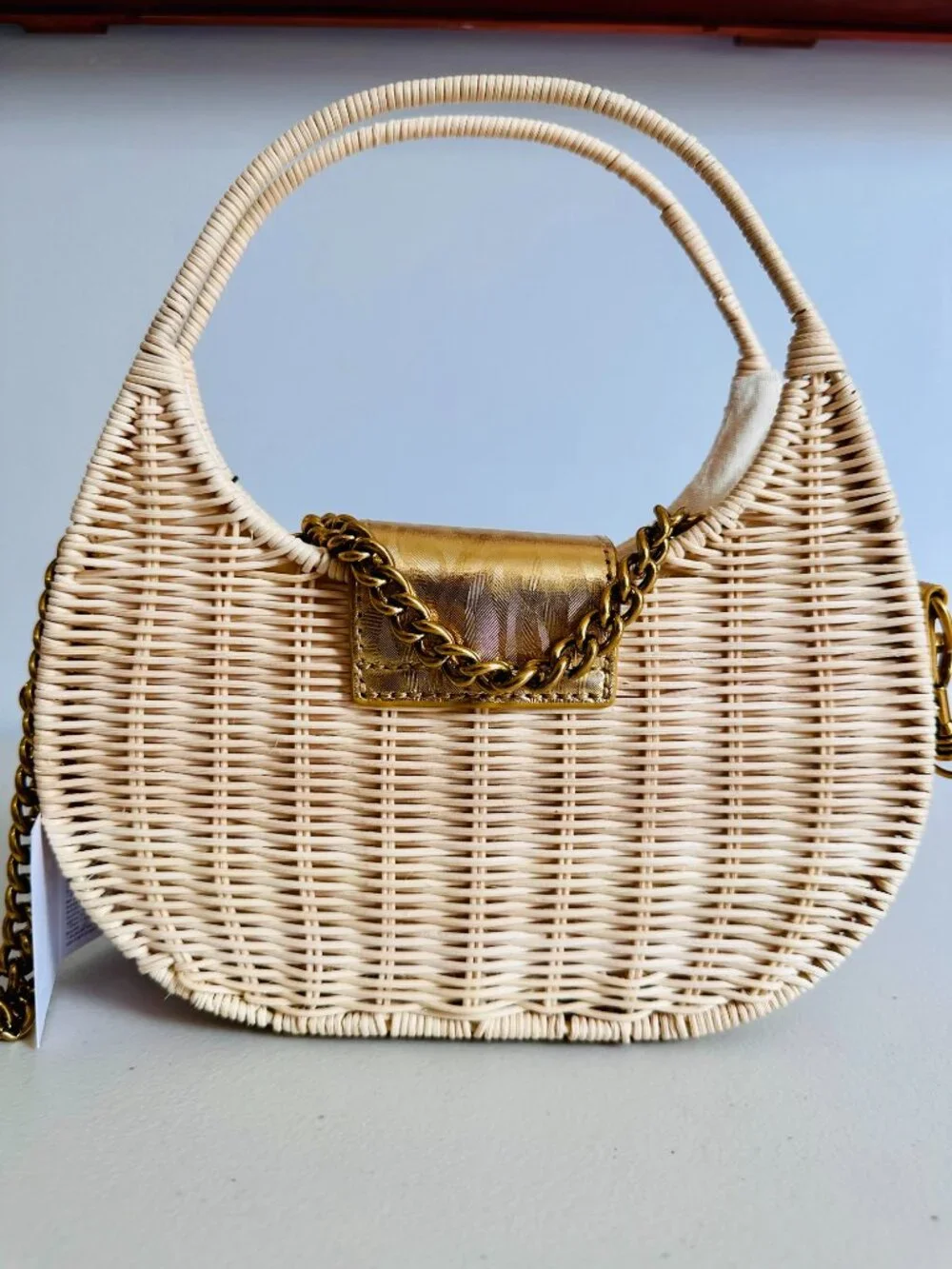 KURT GEIGER LONDON 2-WAY CHELSEA RATTAN WICKER BASKET HOBO CROSSBODY BAG $276